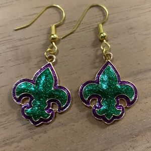 Handmade Green/Purple Fleur-de-lis Earrings